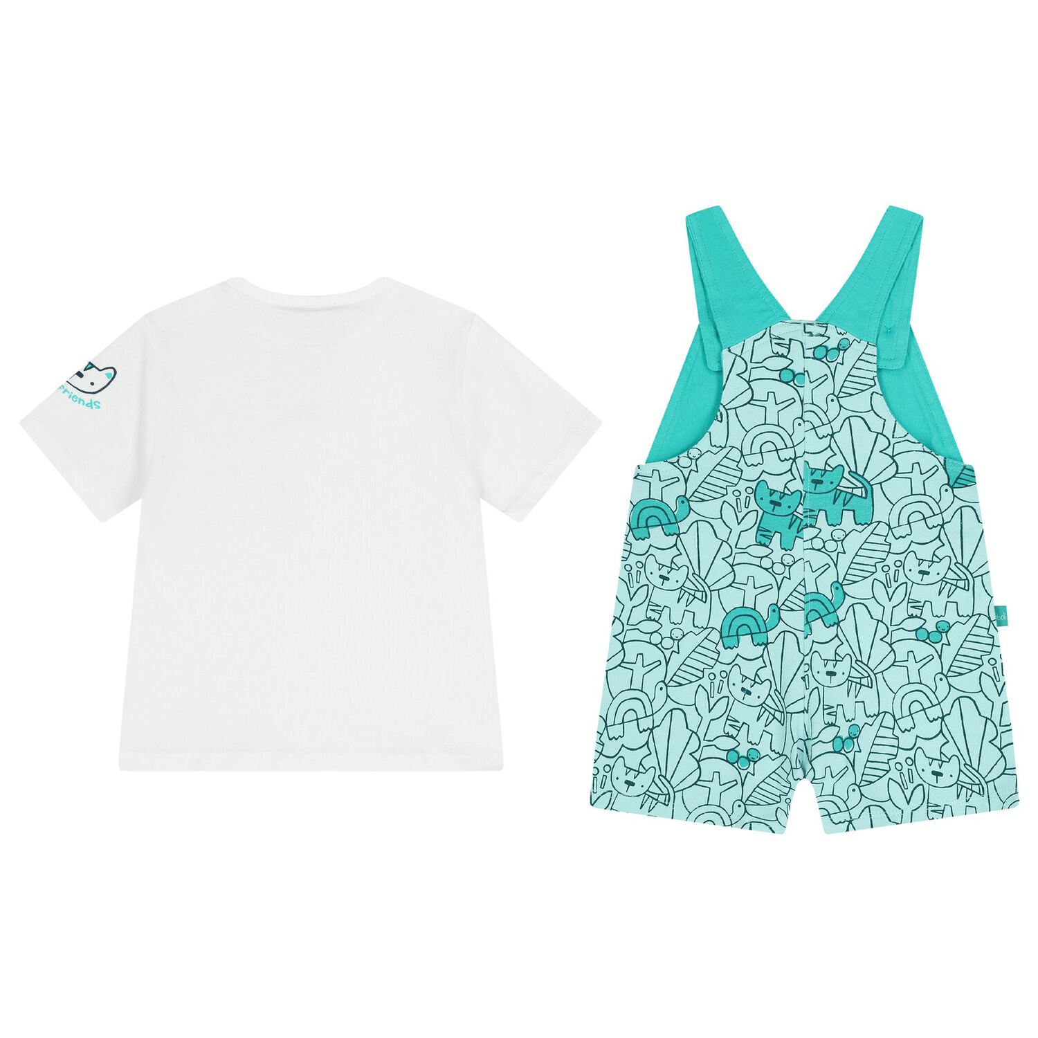 Baby Boys White & Green Dungaree Set , 1, hi-res