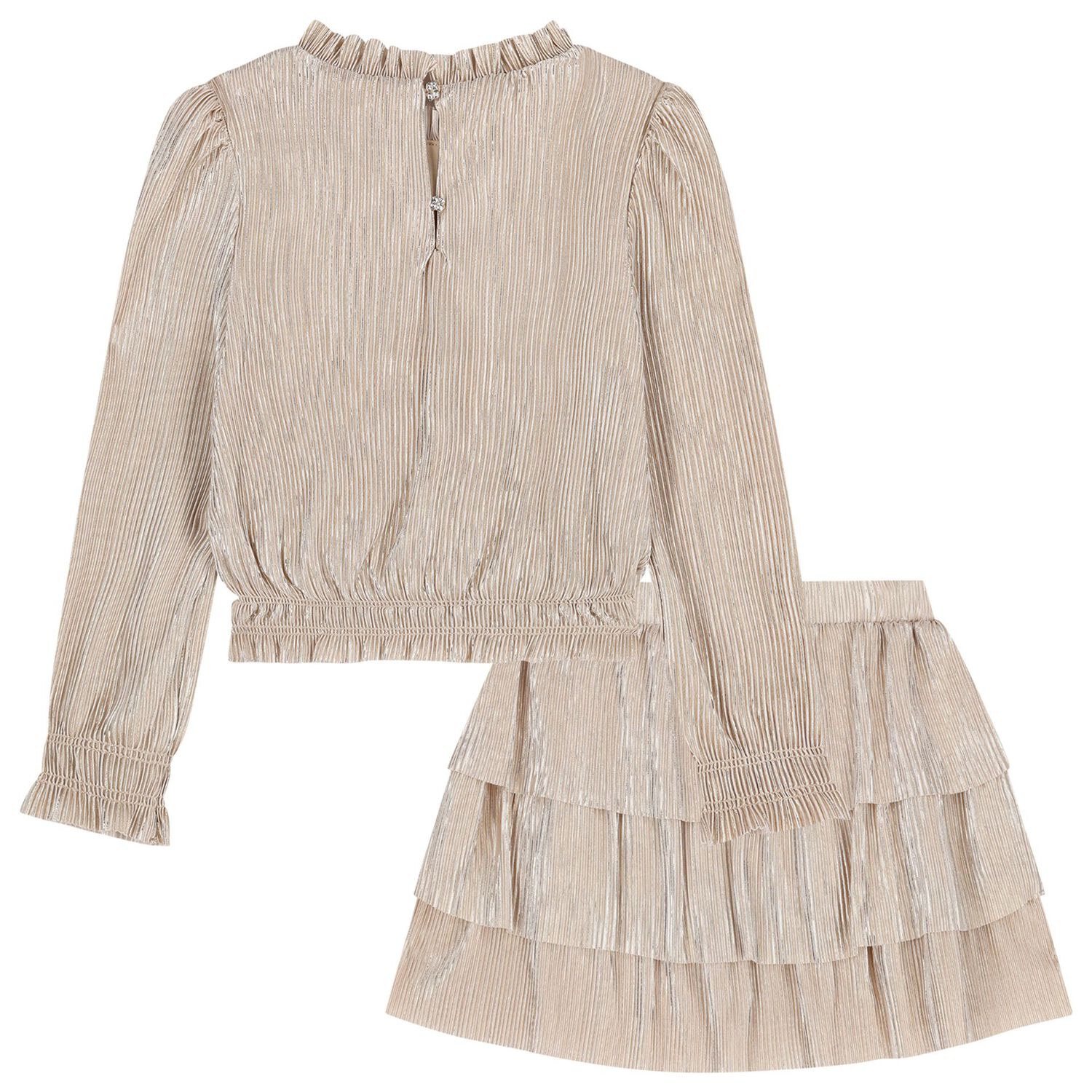 Girls Gold Plissé Skirt Set, 1, hi-res