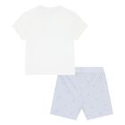 Baby Boys White & Blue Logo Shorts Set, 1, hi-res