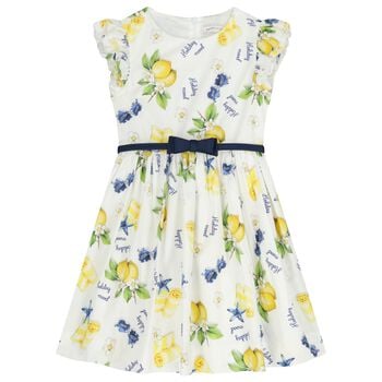 Girls White & Yellow Lemon Dress 