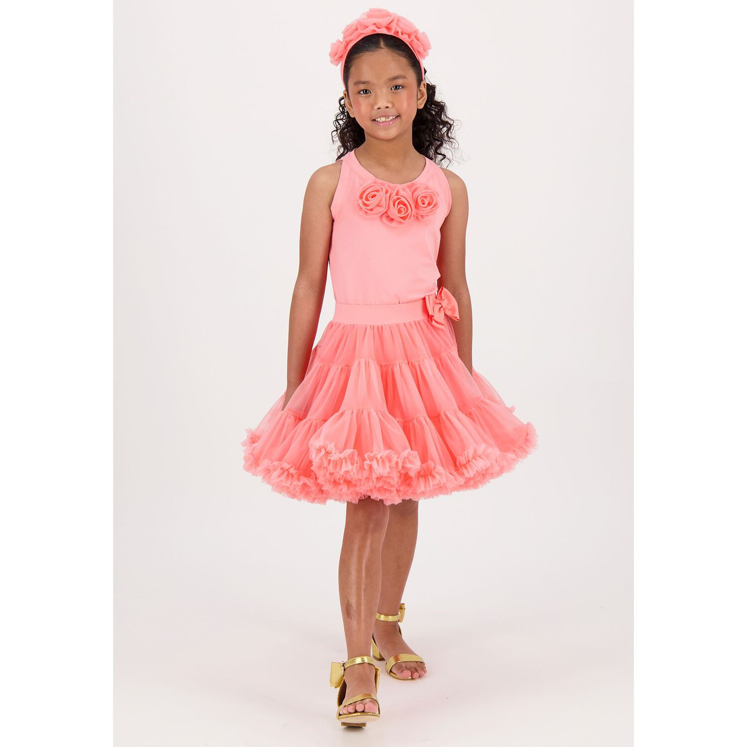 Girls Coral Roses Top, 2, hi-res