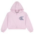 Girls Pink Logo Hooded Zip Up Top, 2, hi-res