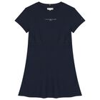 Girls Navy Blue Logo Dress, 1, hi-res