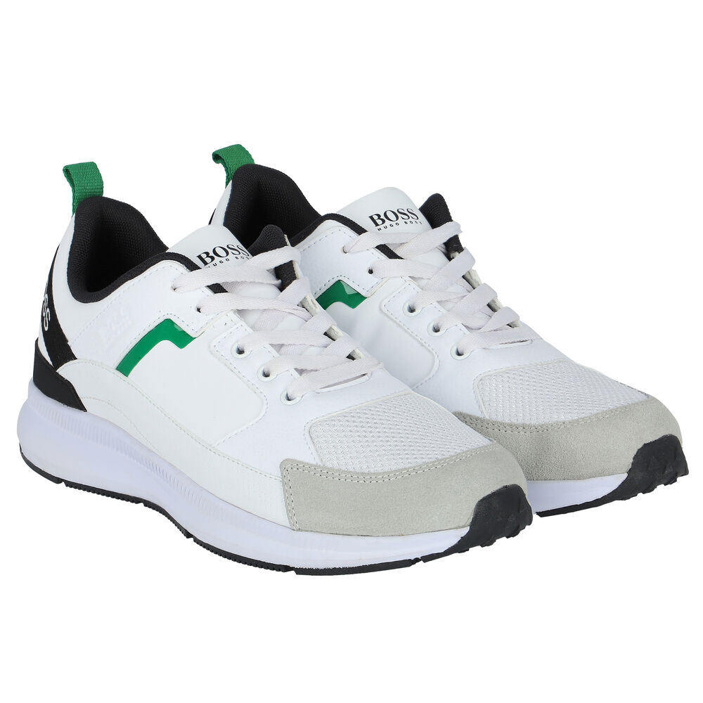 BOSS Boys White Mini Me Logo Trainers | Junior Couture UK