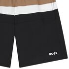 Boys Black, Beige & White Logo Swim Shorts, 1, hi-res