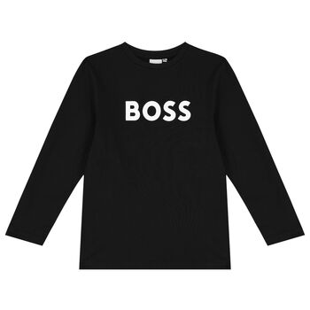 Boys Black Logo Long Sleeve Top
