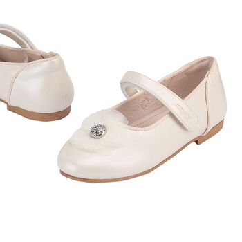 Girls Ivory Diamante Flower Shoes