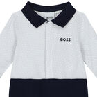 Baby Boys White & Blue Logo Romper, 1, hi-res