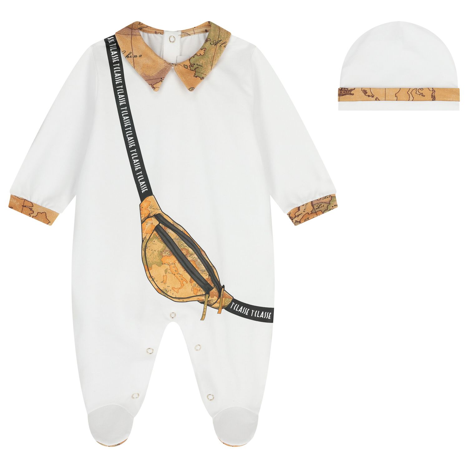White & Beige Geo Map Babygrow Gift Set , 2, hi-res