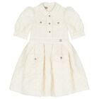 Girls White Logo Taffeta Dress, 1, hi-res