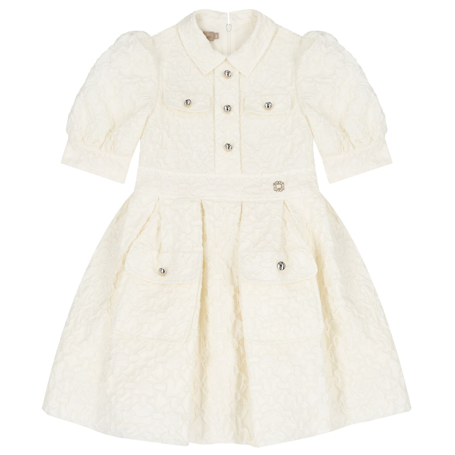 Girls White Logo Taffeta Dress, 1, hi-res