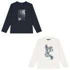Boys Grey & White Long Sleeve Top ( 2 Pack ), 1, hi-res
