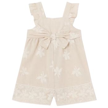 Younger Girls Beige Palm Tree Playsuit
