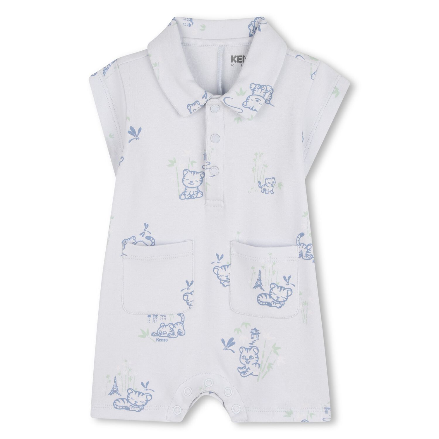 Baby Boys Blue Tiger Romper, 1, hi-res
