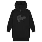 Girls Black Embellished Logo Hooded Dress, 2, hi-res