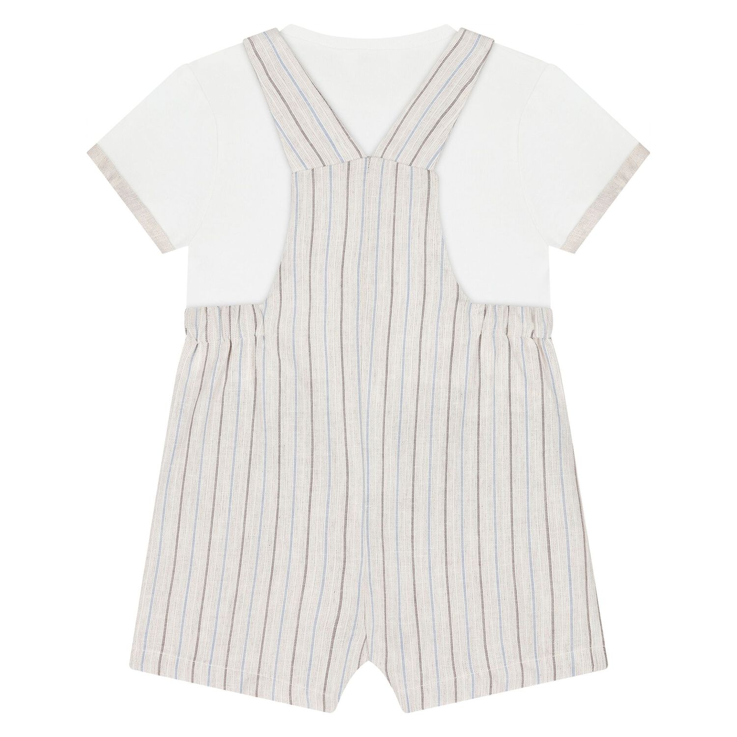 Baby Boys Beige & White Dungaree Set, 1, hi-res
