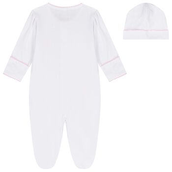 Baby Girls White & Pink Teddy Bear Time Babygrow Set