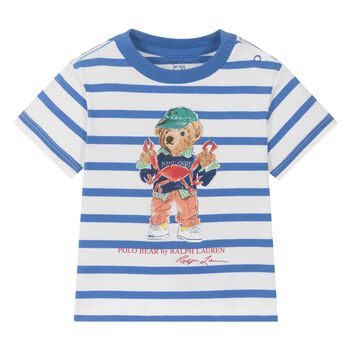 Baby Boys Blue Striped Polo Bear T-Shirt
