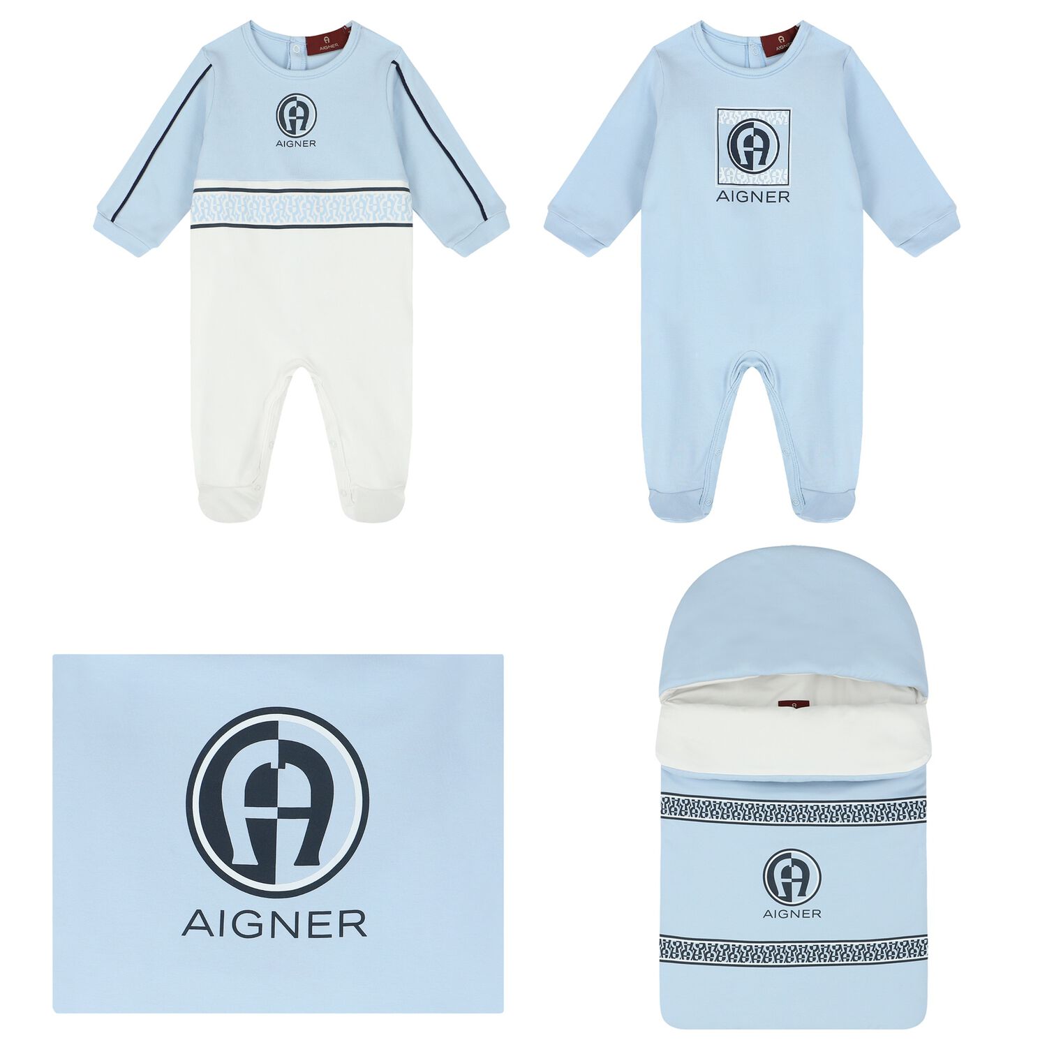 Baby Boys Blue & White Logo Baby Set, 1, hi-res
