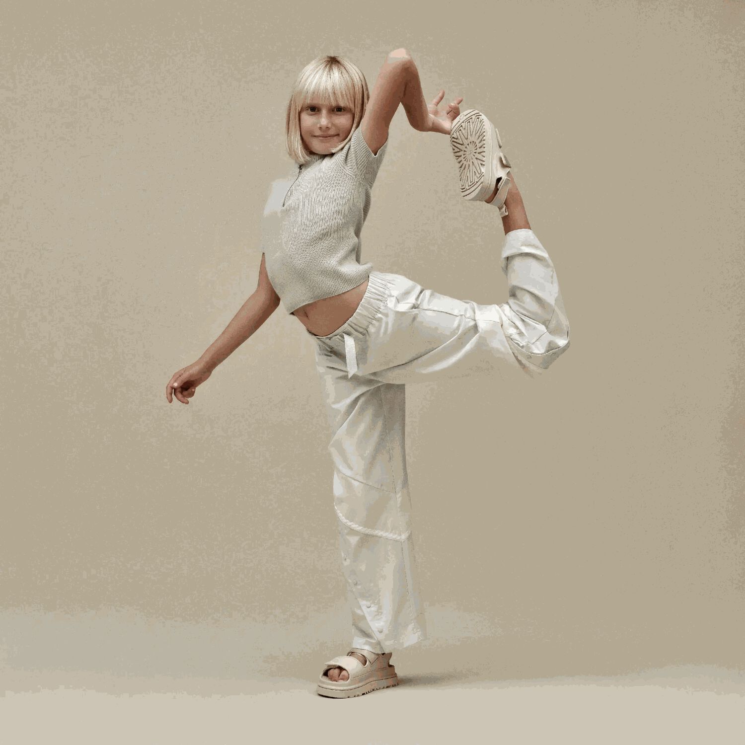 Beige Chunky Logo Sandals , 3, hi-res