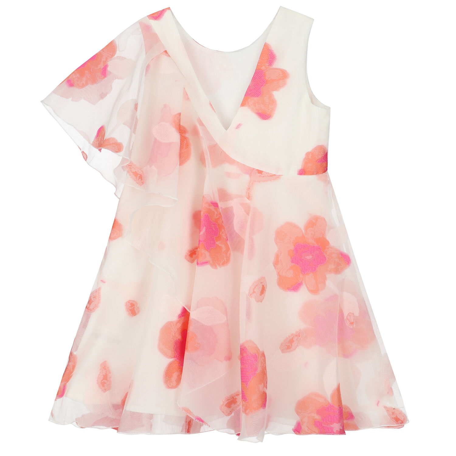 Girls Ivory Floral Frill Dress, 1, hi-res