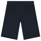 Boys Navy Blue Logo Shorts, 1, hi-res