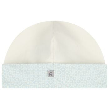 Baby Boys Ivory & Blue Logo Hat