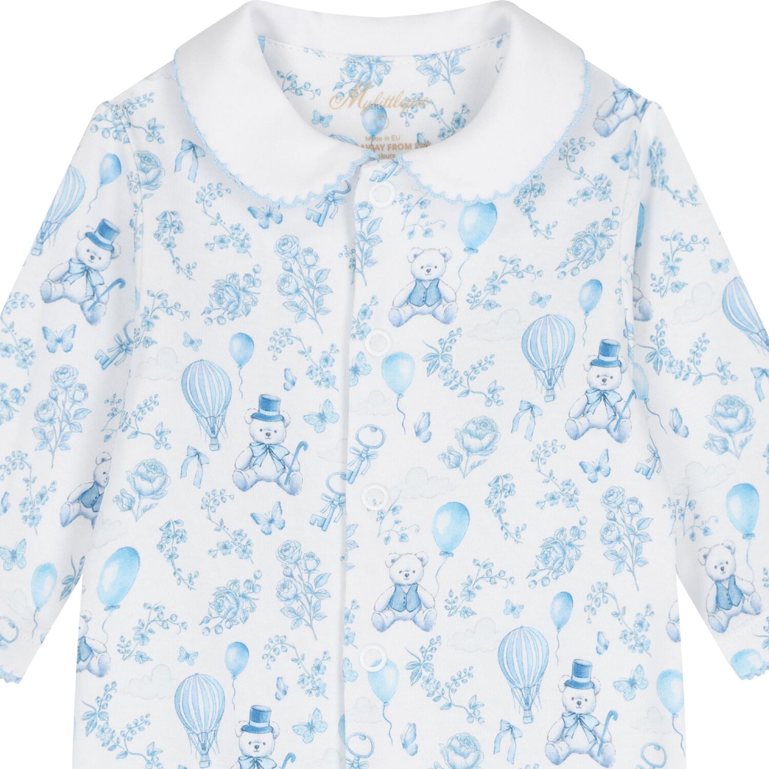 Boys White & Blue Toile de Jouy Babygrow Set, 1, hi-res image number null