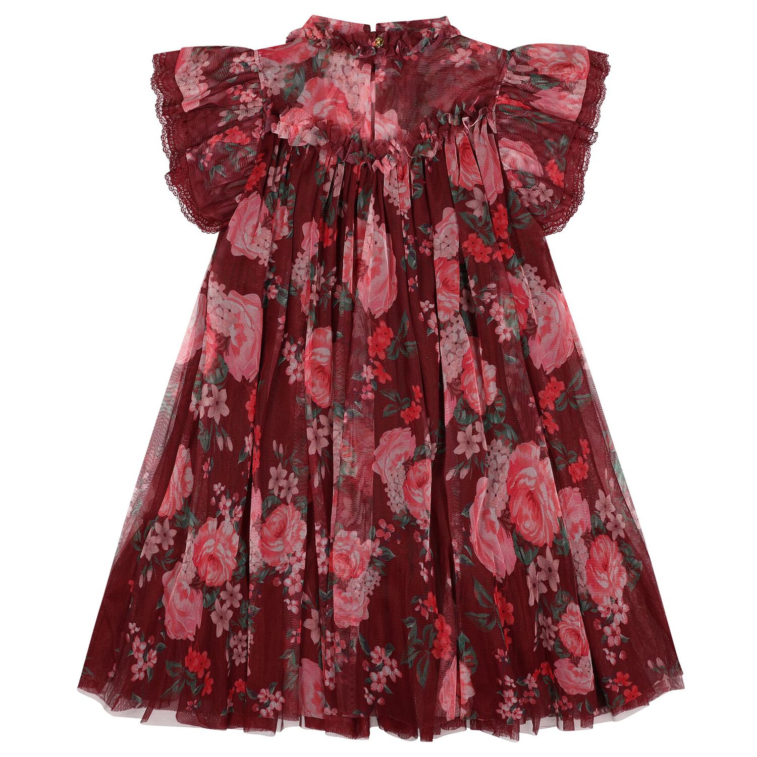 Girls Red Floral Ruffled Tulle Hettie Dress, 1, hi-res