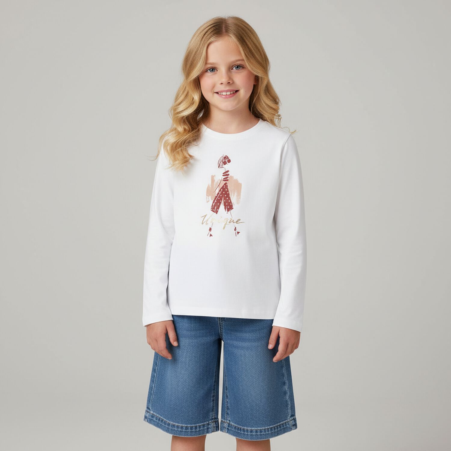 Girls White Long Sleeve Top, 2, hi-res