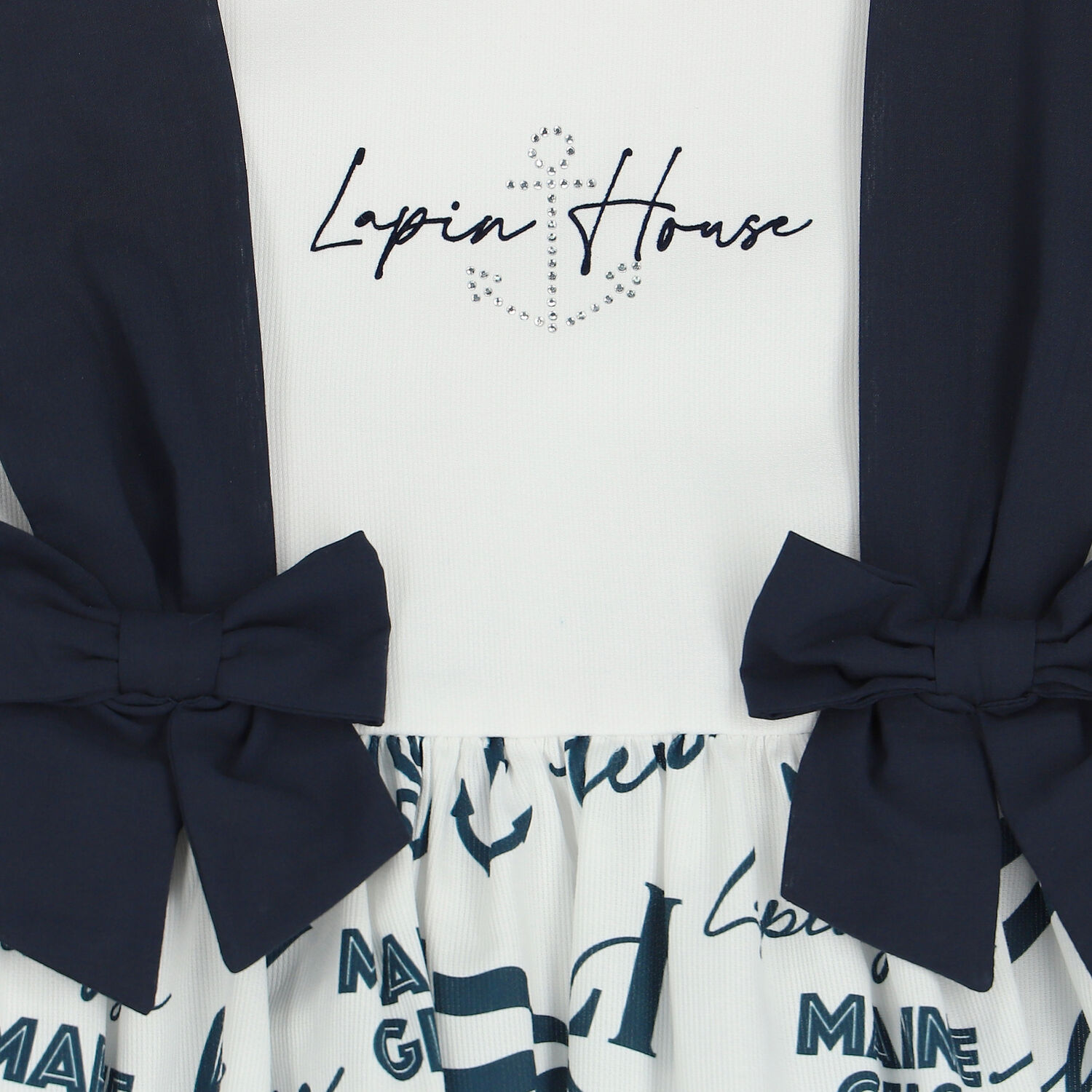 Girls White & Navy Blue Dress, 1, hi-res