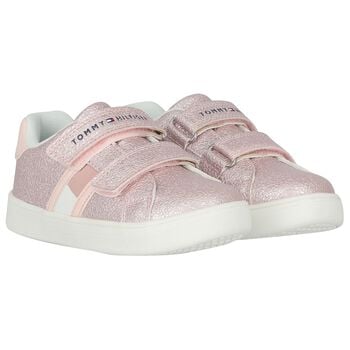 Girls Pink Glitter Leather Trainers