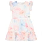Girls White, Pink & Blue Chiffon Dress, 1, hi-res