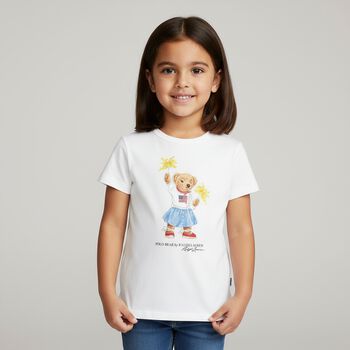 Girls White Polo Bear T-Shirt