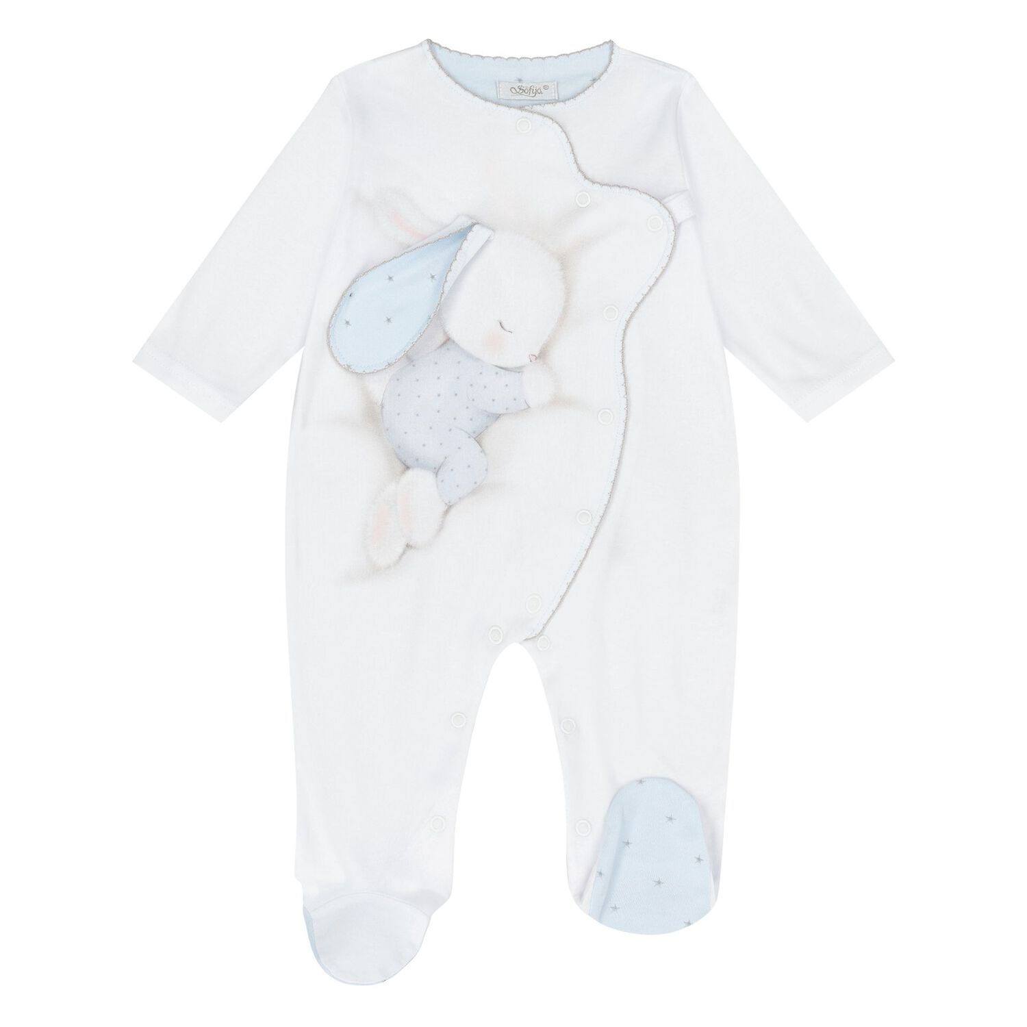 Baby Boys White & Blue Bunny Babygrow, 1, hi-res image number null