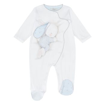 Baby Boys White & Blue Bunny Babygrow