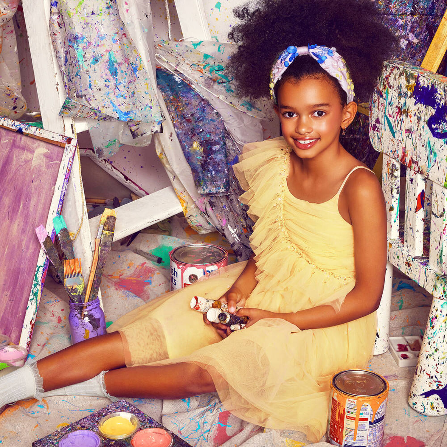 Girls Yellow Ruffled Tulle Dress, 1, hi-res image number null