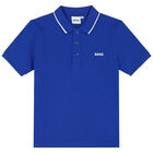 Boys Blue Logo Polo Shirt, 2, hi-res