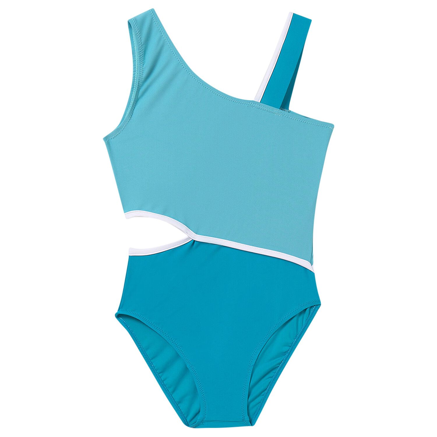 Girls Blue Cut Out Swimsuit, 1, hi-res