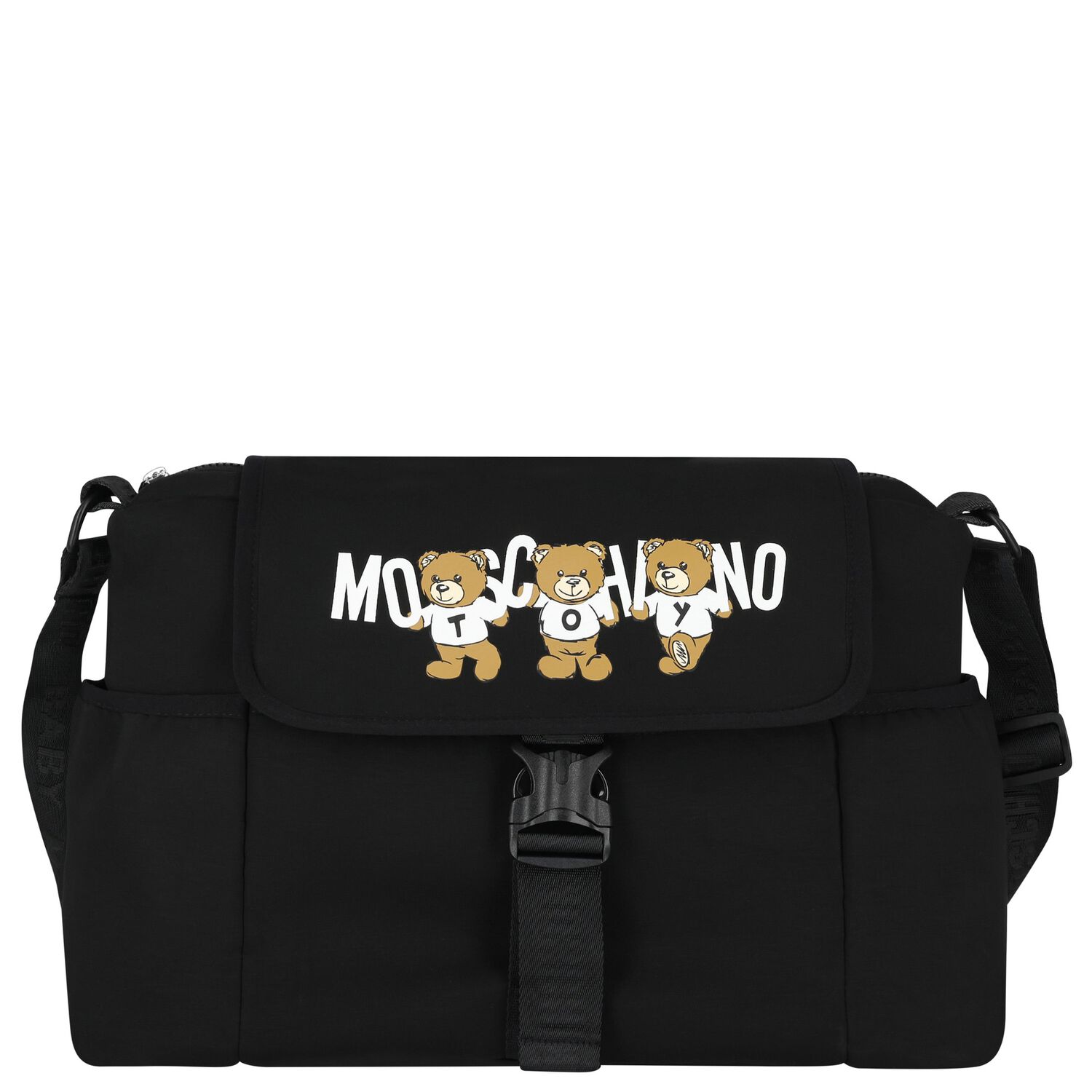 Black Teddy Bear Logo Baby Changing Bag, 1, hi-res