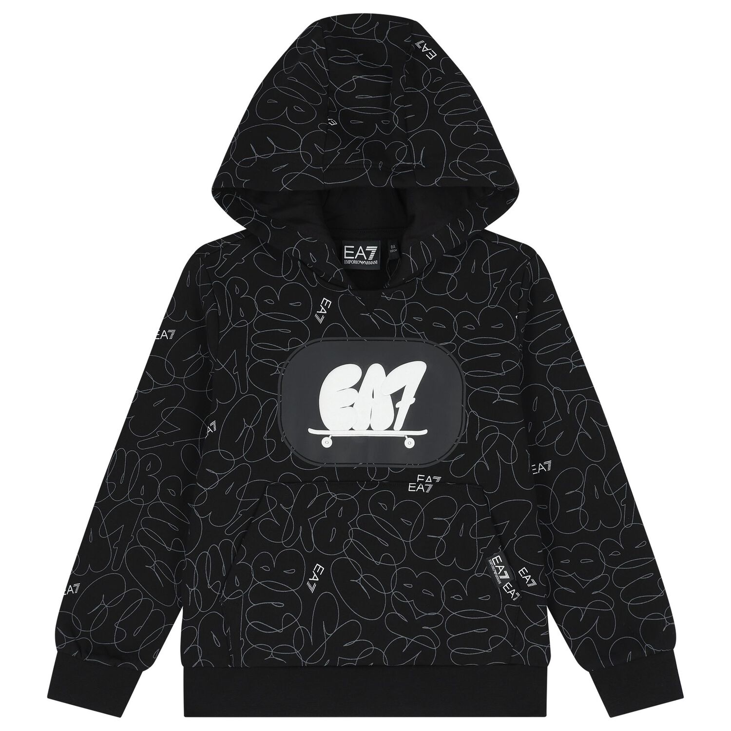 Boys Black Logo Hooded Top, 1, hi-res