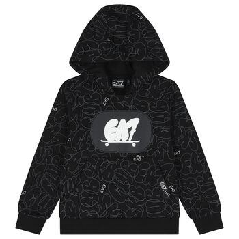 Boys Black Logo Hooded Top