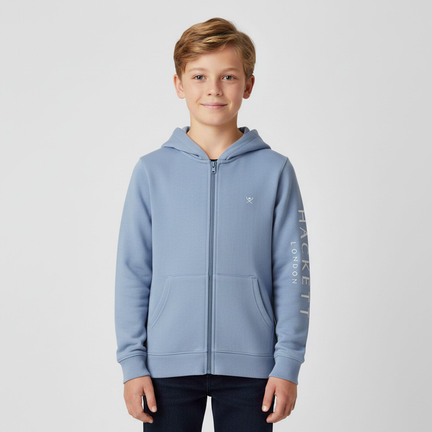 Boys Blue Logo Hooded Zip Up Top, 1, hi-res image number null