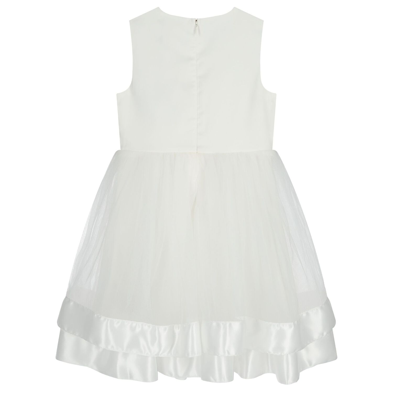 Girls White Satin & Tulle Dress, 1, hi-res
