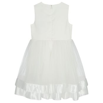 Girls White Satin & Tulle Dress