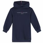 Girls Navy Logo Hooded Dress, 1, hi-res