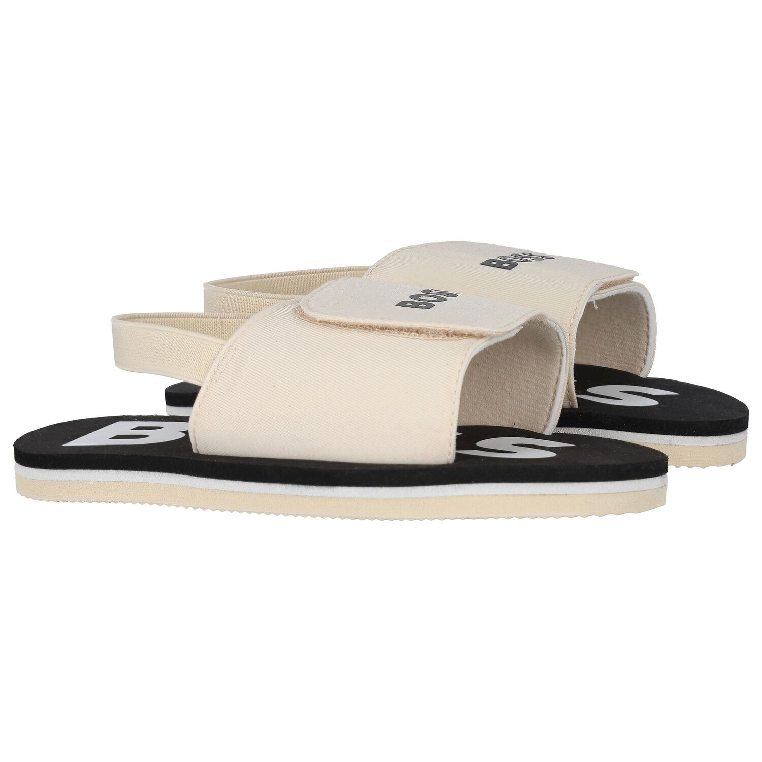 Boys Beige & Black Logo Sandals, 2, hi-res image number null