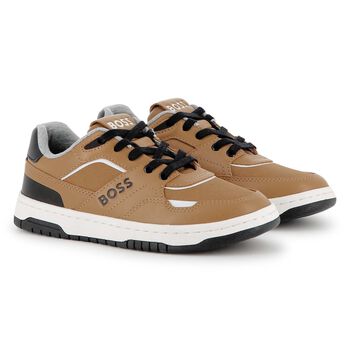 Boys Beige Logo Trainers