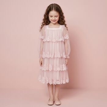 Girls Pink Tiered Tulle Dress