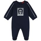 Baby Boys Navy Blue Logo Babygrow, 3, hi-res